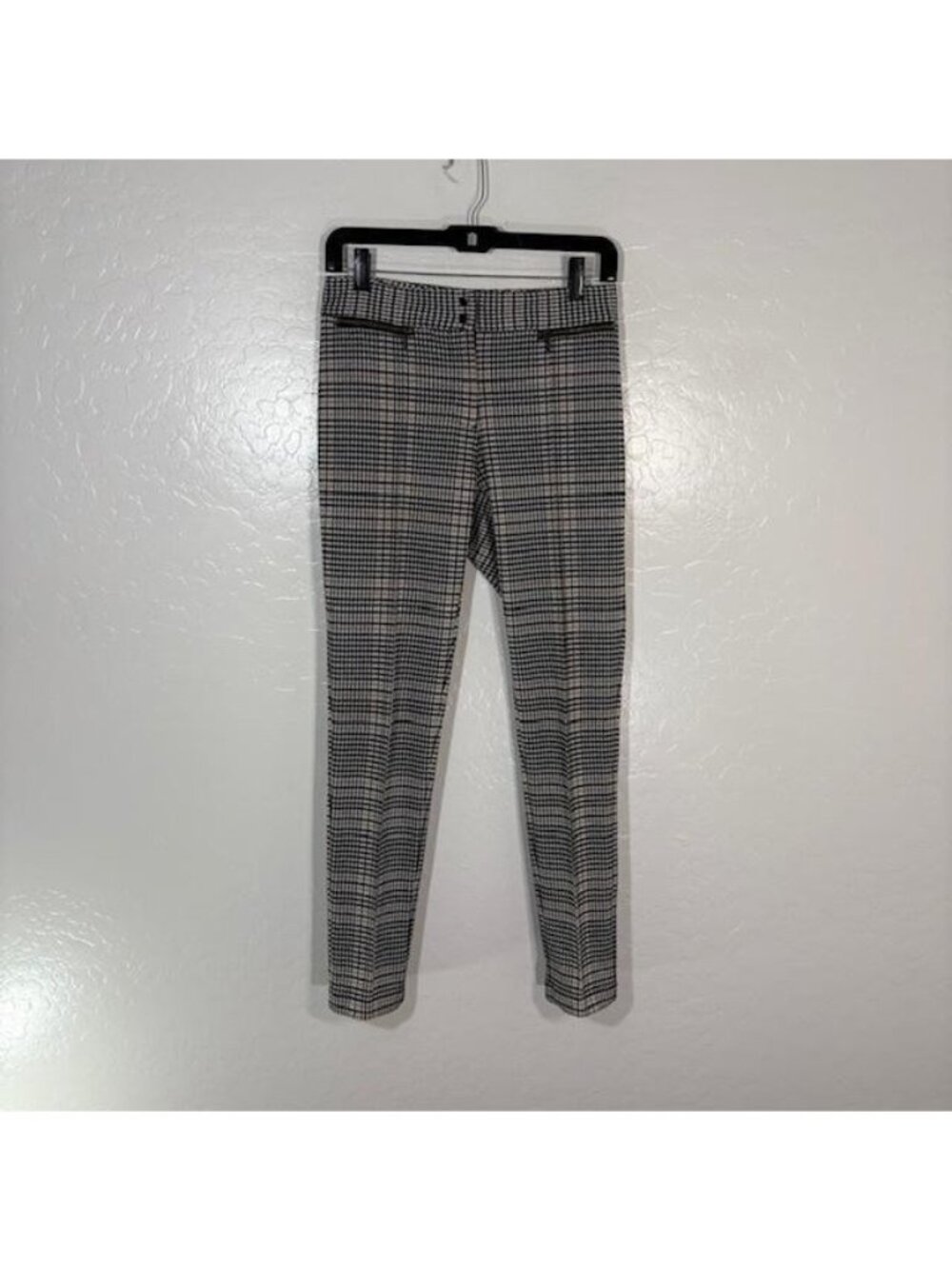 J McLaughlin Pants Womens 0 Black White Houndstooth Plaid Stretch Ankle Slim